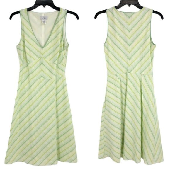 Ann Taylor Loft Dress Cotton Sleeveless Retro Fit Flare Striped Pale Green Sz 4 - Picture 1 of 10